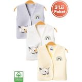 Unisex Bebek Koala Baskılı Organik Pamuklu 3-6-9 Ay 3lü Kapitone Bebek Yelek Set - 6 - 9 Ay - Renkli