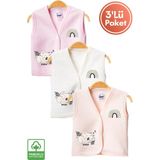 Unisex Bebek Koala Baskılı Organik Pamuklu 3-6-9 Ay 3lü Kapitone Bebek Yelek Set - 626-Pembe - 3 - 6 Ay