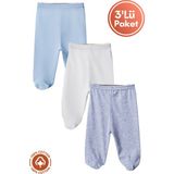 Unisex Bebek Penye Organik Pamuklu 0-6 Ay Patikli Bebek Pantolon Tek Alt 3lü Set - 0 - 3 Ay - 04G-Mavi