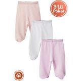 Unisex Bebek Penye Organik Pamuklu 0-6 Ay Patikli Bebek Pantolon Tek Alt 3lü Set - 0 - 3 Ay - 0P - Pembe