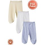 Unisex Bebek Penye Organik Pamuklu 0-6 Ay Patikli Bebek Pantolon Tek Alt 3lü Set - 3 - 6 Ay - 05S-Sarı