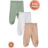 Unisex Bebek Penye Organik Pamuklu 0-6 Ay Patikli Bebek Pantolon Tek Alt 3lü Set - 3 - 6 Ay - Renkli