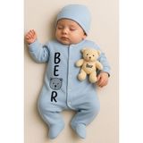 Unisex Bebek Tulum Bear Desenli Sevimli Tulum + Oyuncak Ayıcık Detaylı 3/6/9 Ay - 0 - 3 Ay - Mavi
