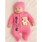 Unisex Bebek Tulum Bear Desenli Sevimli Tulum + Oyuncak Ayıcık Detaylı 3/6/9 Ay - 0 - 3 Ay - Pembe