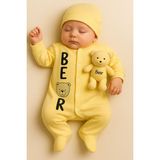 Unisex Bebek Tulum Bear Desenli Sevimli Tulum + Oyuncak Ayıcık Detaylı 3/6/9 Ay - 0 - 3 Ay - Sarı