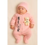 Unisex Bebek Tulum Bear Desenli Sevimli Tulum + Oyuncak Ayıcık Detaylı 3/6/9 Ay - 0 - 3 Ay - Somon