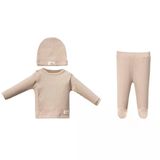 Unisex Bej Beyaz Noktalı Kendinden Eldivenli Bereli 3'Lü Takım