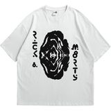 Unisex Beyaz Oversize T-Shirt - Rick And Morty Portal Inkblot Baskılı Penye Bisiklet Yaka Tişört