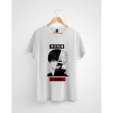 Unisex Beyaz Tokyo Ghoul Ken Kaneki Anime Baskılı Tişört - XL