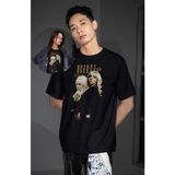 Unisex Billie Eilish Yazılı Tişört, Oversize Müzik Temalı Bisiklet Yaka T-Shirt - Siyah - 4XL