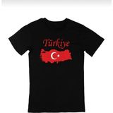 Unisex Bisiklet Yaka Türkiye Haritalı ve Bayrak Baskılı Standart Kalıp Tişört - Siyah