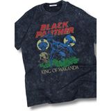 Unisex Black Panther King Of Wakanda Baskılı Yıkamalı T-Shirt, Oversize Mar Vel Temalı Retro Tişört - Siyah - 2XL