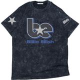 Unisex Blue Be Star Billie Kol Baskılı Yıkamalı T-Shirt, Oversize Billie Eilish Temalı Vintage Tişört - Siyah - 4XL