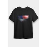 Unisex Bol Kalıp Amerika - Usa - America Bayrağı Baskılı Siyah Tişört