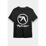 Unisex Bol Kalıp Aphex Twin Baskılı Siyah Tişört - Tshirt - XL