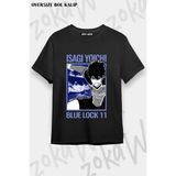 Unisex Bol Kalıp Bachira Meguru V7 Baskılı Tişört - Siyah - XL