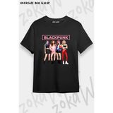 Unisex Bol Kalıp Black Pink Blackpunk Poster Tasarım Baskılı Tişört - Siyah