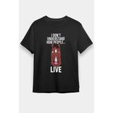 Unisex Bol Kalıp Bojack Horseman Baskılı Siyah Tişört - Tshirt - XL