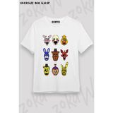 Unisex Bol Kalıp Fnaf Five Nights V11 Baskılı Tişört - Beyaz - XL