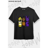 Unisex Bol Kalıp Fnaf Five Nights V13 Baskılı Tişört - Siyah - M