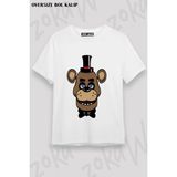 Unisex Bol Kalıp Fnaf Five Nights V17 Baskılı Tişört - Beyaz - XL