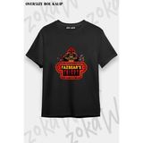 Unisex Bol Kalıp Fnaf Five Nights V19 Baskılı Tişört - Siyah