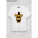 Unisex Bol Kalıp Fnaf Five Nights V4 Baskılı Tişört - Beyaz - M