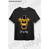 Unisex Bol Kalıp Fnaf Five Nights V4 Baskılı Tişört - Siyah