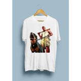 Unisex Bol Kalıp Gta 5 Grand Theft Auto V Tasarım Baskılı T-Shirt - Beyaz - XL
