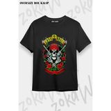 Unisex Bol Kalıp Guns N Roses V10 Baskılı Tişört - Siyah