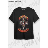 Unisex Bol Kalıp Guns N Roses V12 Baskılı Tişört - Siyah