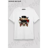 Unisex Bol Kalıp Guns N Roses V2 Baskılı Tişört - Beyaz - M