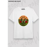 Unisex Bol Kalıp Guns N Roses V28 Baskılı Tişört - Beyaz