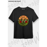 Unisex Bol Kalıp Guns N Roses V28 Baskılı Tişört - Siyah