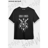 Unisex Bol Kalıp Guns N Roses V3 Baskılı Tişört - Siyah