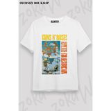 Unisex Bol Kalıp Guns N Roses V39 Baskılı Tişört - Beyaz