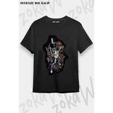 Unisex Bol Kalıp Guns N Roses V4 Baskılı Tişört - Siyah - M