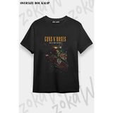 Unisex Bol Kalıp Guns N Roses V45 Baskılı Tişört - Siyah