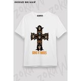 Unisex Bol Kalıp Guns N Roses V46 Baskılı Tişört - Beyaz - M