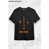 Unisex Bol Kalıp Guns N Roses V46 Baskılı Tişört - Siyah
