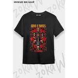 Unisex Bol Kalıp Guns N Roses V5 Baskılı Tişört - Siyah