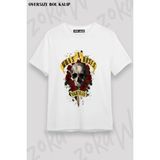 Unisex Bol Kalıp Guns N Roses V51 Baskılı Tişört - Beyaz - M
