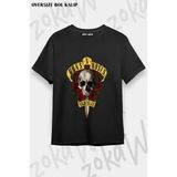 Unisex Bol Kalıp Guns N Roses V51 Baskılı Tişört - Siyah - XL