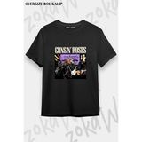 Unisex Bol Kalıp Guns N Roses V52 Baskılı Tişört - Siyah - M