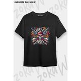 Unisex Bol Kalıp Guns N Roses V53 Baskılı Tişört - Siyah - XL