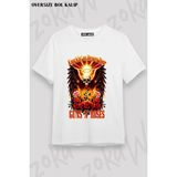 Unisex Bol Kalıp Guns N Roses V54 Baskılı Tişört - Beyaz - XL