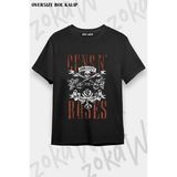 Unisex Bol Kalıp Guns N Roses V57 Baskılı Tişört - Siyah - XL