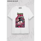 Unisex Bol Kalıp Invader Zim V10 Baskılı Tişört - Beyaz