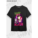 Unisex Bol Kalıp Invader Zim V13 Baskılı Tişört - Siyah - XL