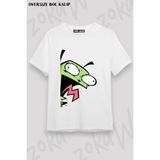 Unisex Bol Kalıp Invader Zim V23 Baskılı Tişört - Beyaz